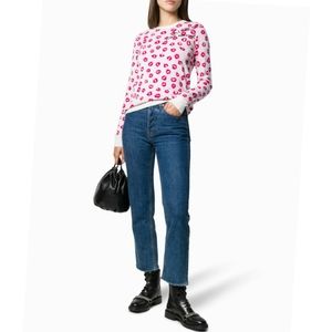 LOVE MOSCHINO White Sweater with Pink Lips Logo & signature detail Size M